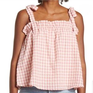 The Good Jane Pink Gingham Tie-Shoulder Tank Top